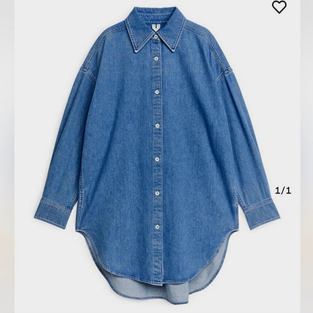 ARKET Long Oversize Blue Denim Shirt XS Button Down